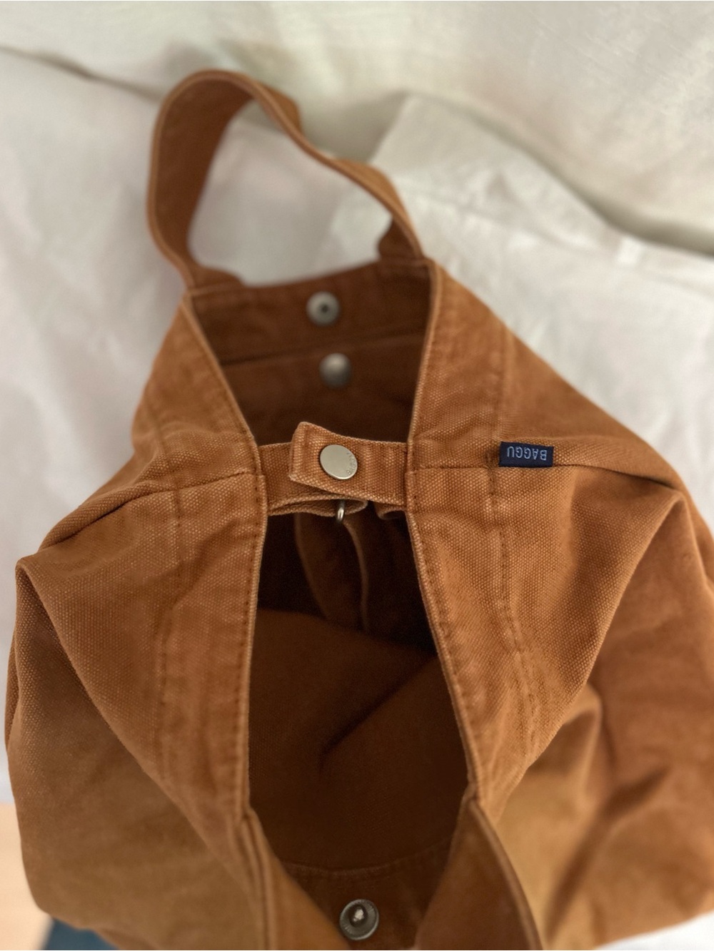 BAGGU Neutral Rust Brown Canvas Tote with Adjustable Strap - Picture 6 of 7